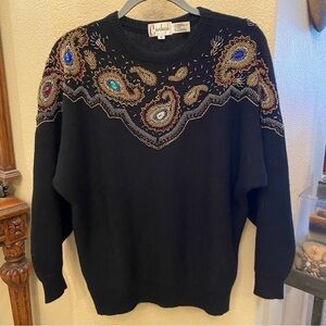 Vintage CARDUCCI Women Lambswool Rabbit Beaded Embellished Sweater Size Medium